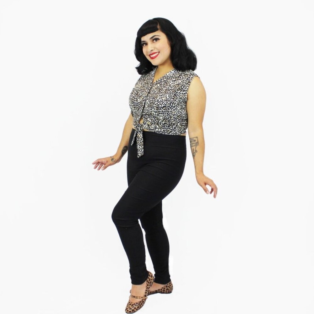 Leopard Sleeveless Tie Crop Top XS-3XL Plus Size